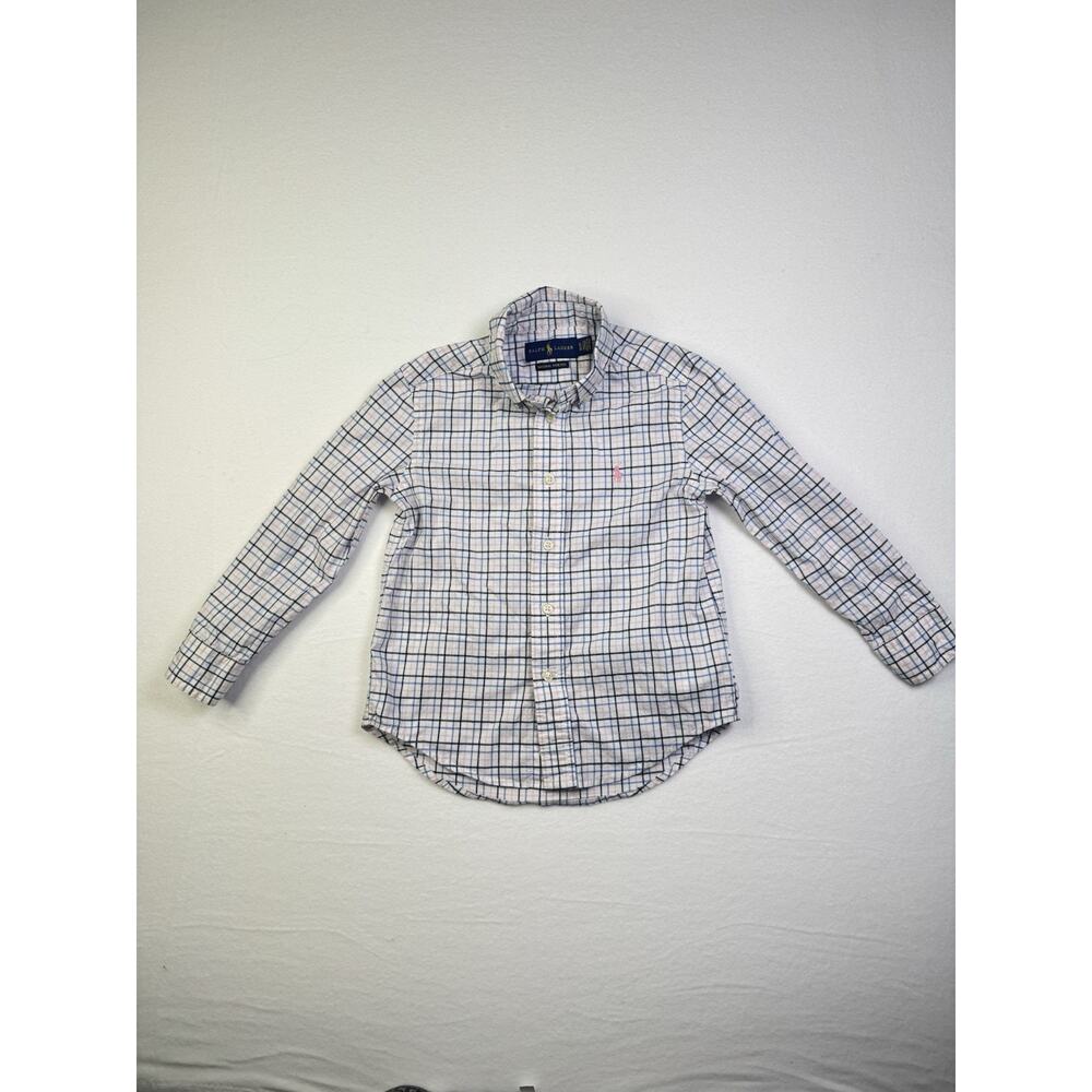 Ralph Lauren Boys 4T Pink Blue Plaid Button Down Shirt Cotton Long Sleeve